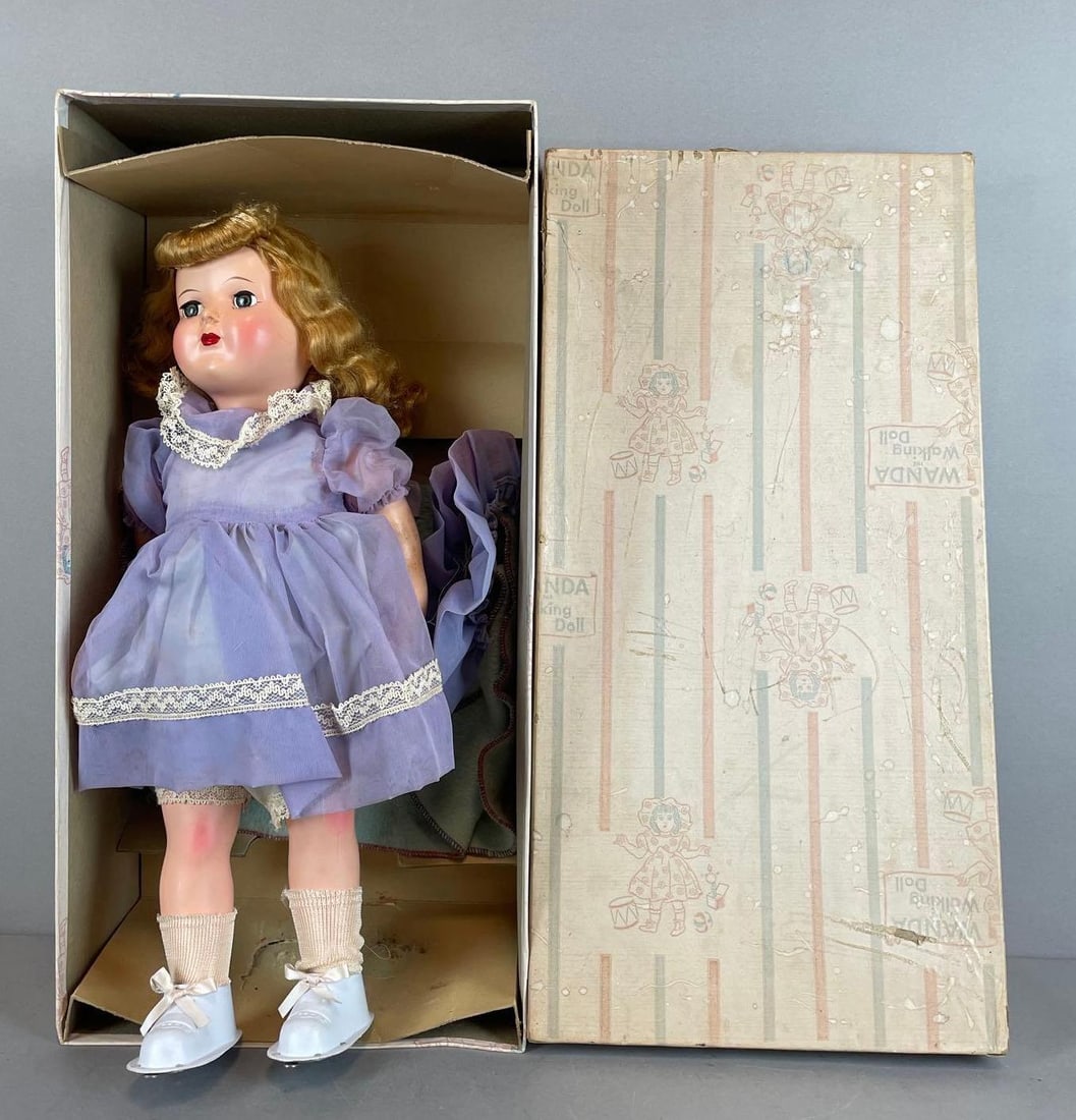 Vintage Wanda the Walking Doll: Working condition, original box measures 20 x 10 1/4 x 5 1/2 inches
