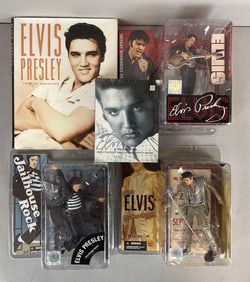 Group of McFarlane Elvis Figures and Books