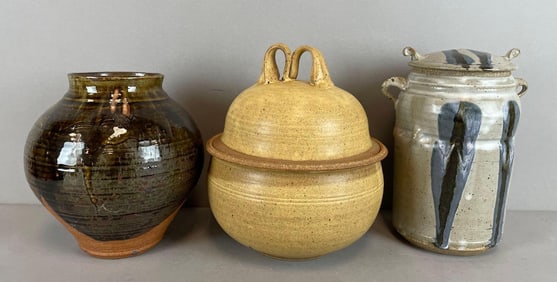 Group of 3 Signed Stoneware Art Pottery Items