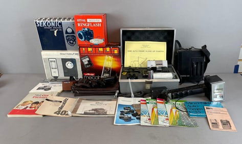 Group of Vintage Camera and Accessories and Manuals