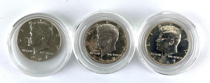Group of 3 1967 40% Silver Kennedy Half Dollars