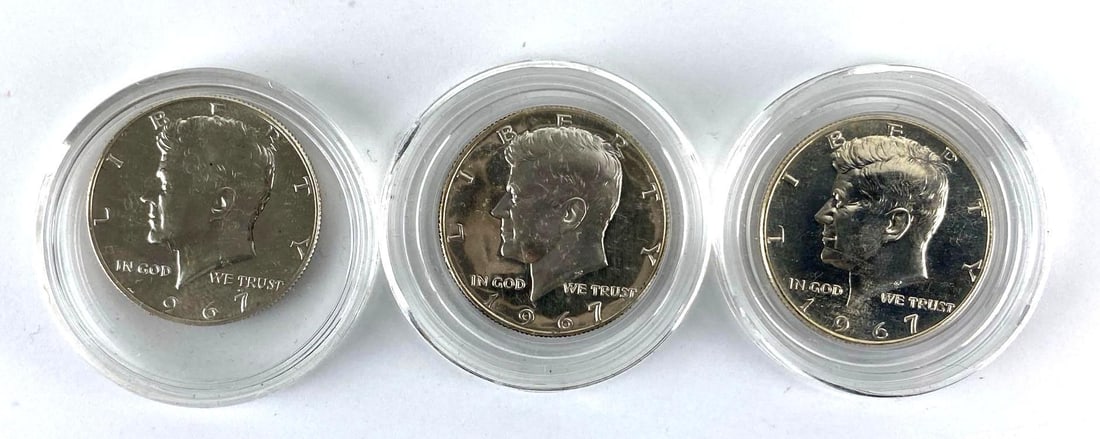 Group of 3 1967 40% Silver Kennedy Half Dollars (1 of 2)