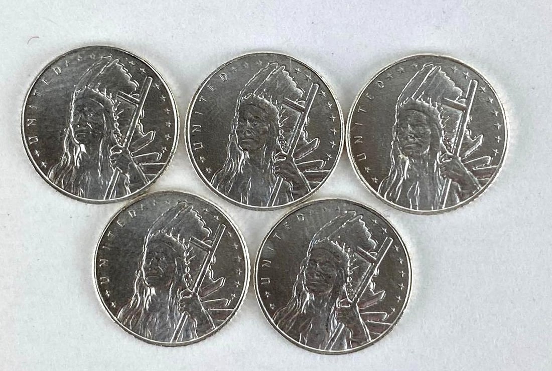 Group of 5 OZ Minting United 1 Gram .999 Silver Rounds (1 of 2)