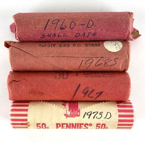 Group of 4 Rolls of 50 Lincoln Head Cents