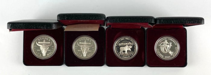Group of 4 Assorted Royal Canadian Mint Commemorative 50% Silver Proof Dollars