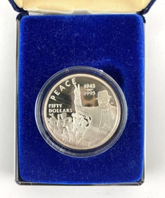 1995 The Republic of the Marshall Islands $50 Victory of Europe 1 oz .999 Silver Coin