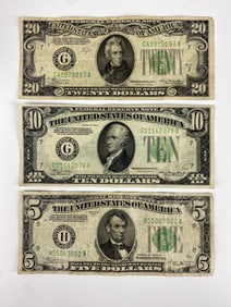 Group of 3 1934 US Federal Reserve Notes