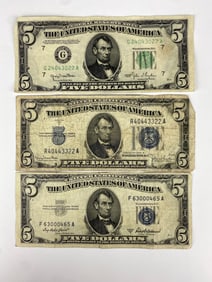 Group of 3 US $5 Bank Notes