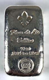 Fleur De Lis Bullion 10 Oz .999 Fine Silver Bar
