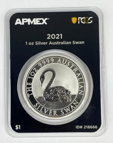 APMEX 2021 Australian First Strike 1 Oz .9999 Silver Swan $1 Coin