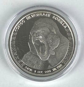 2015 Congo Silverback Gorilla 1 Oz .999 Silver 5000 Francs Coin
