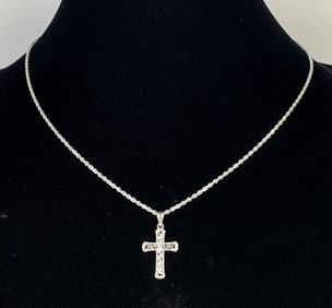 14K White Gold Chain Necklace with 14K Cross Pendant