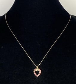 14K Gold Chain Necklace with 14K Diamond and Red Spinel Heart Pendant