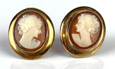 Pair of 14K Gold Cameo Stud Earrings