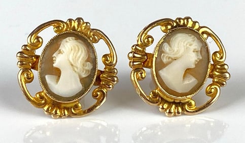 Pair of 10K Gold Cameo Screw-Back Earrings