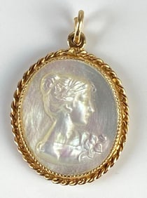 14K Gold Cameo Necklace Pendant