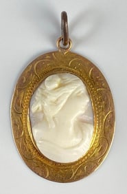 10K Gold Cameo Necklace Pendant