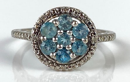 10K White Gold Blue Topaz and Diamond Ring