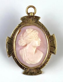 10K Gold Cameo Brooch/Necklace Pendant