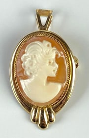14K Gold Milor Cameo Brooch/Necklace Pendant