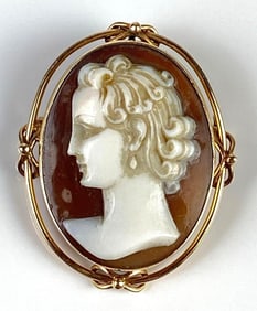 14K Gold Cameo Brooch/Necklace Pendant