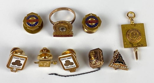 Group of 10K and 14K Gold Pins and More