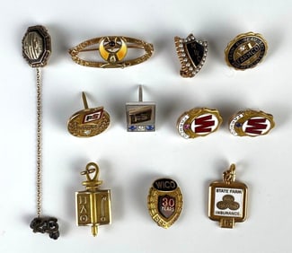 Group of 11 10K Gold Pins