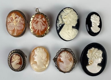 Group of 8 Cameo Brooches