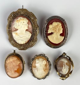 Group of 5 Cameo Brooches