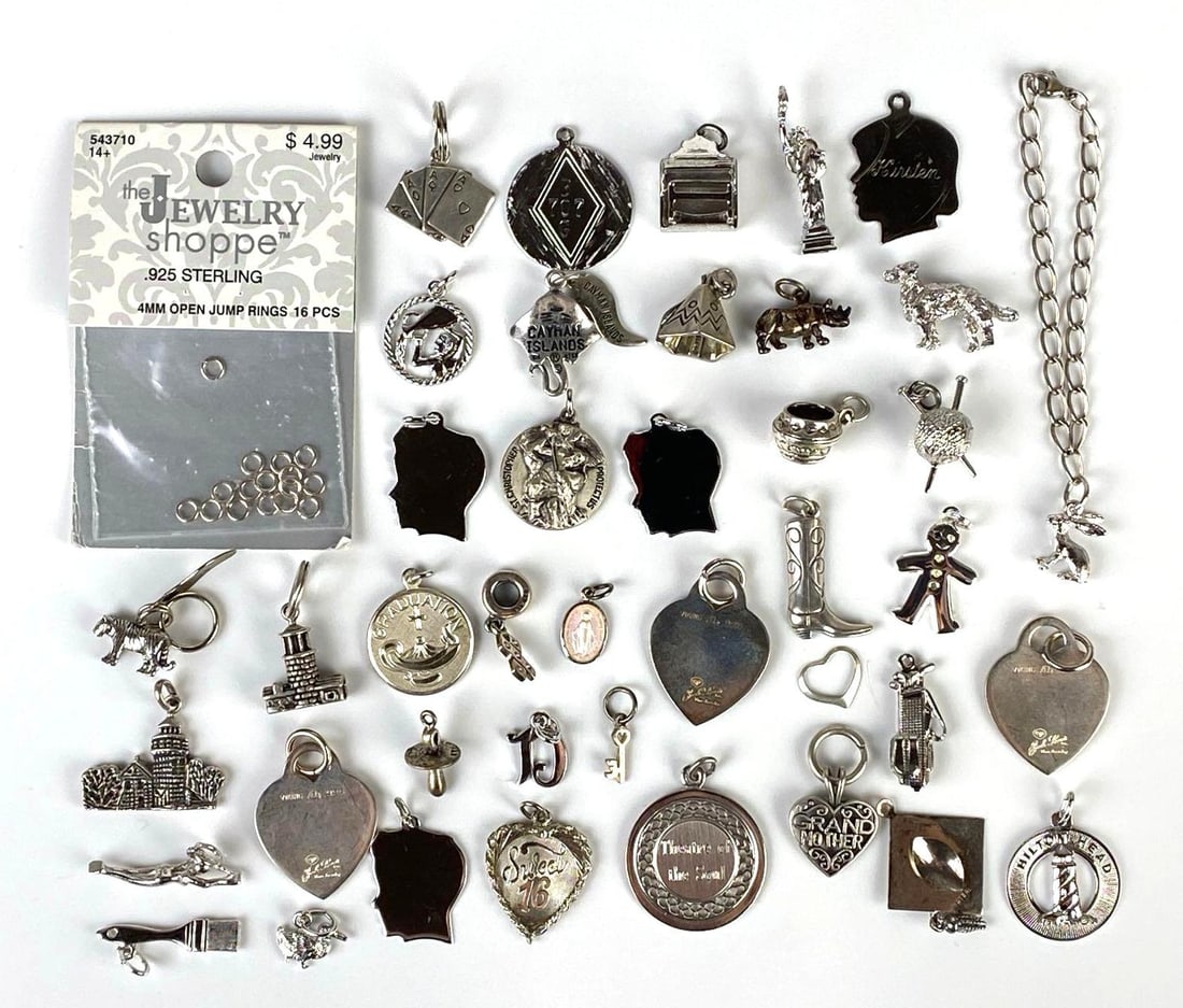 Group of Sterling Silver Charm Bracelet Charms and More (1 of 3)