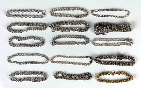 Group of 15 Sterling Silver Link Bracelets