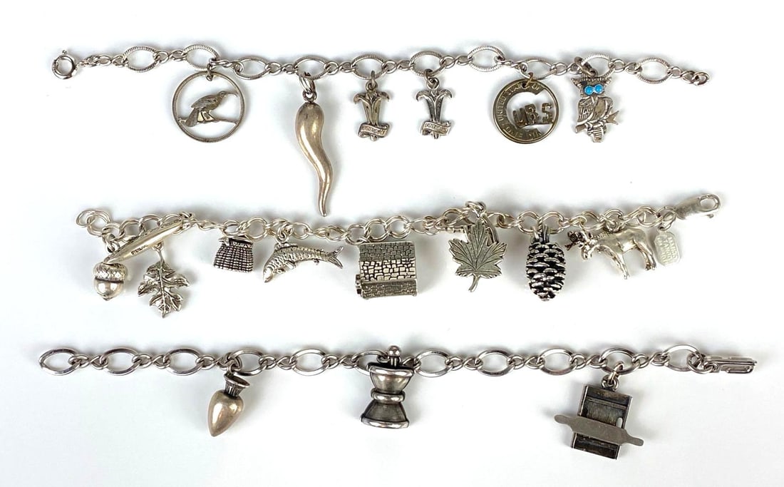 Group of 3 Sterling Silver Charm Bracelets with Charms (1 of 3)