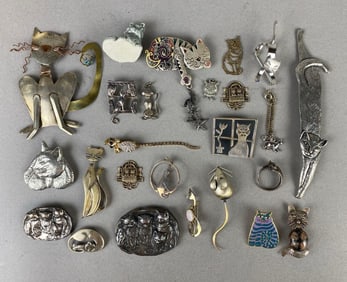 Group of Cat Jewelry Items and More