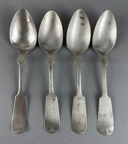Group of 4 Antique Coin Sterling Silver Teaspoons