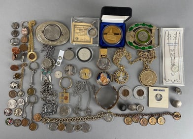 Group of Coin Jewelry and Coins