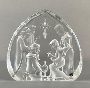 Mats Jonasson Crystal Glass Intaglio Holy Family Nativity Sculpture