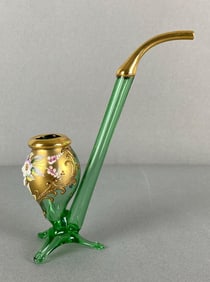 Czechoslovakian Floral Art Glass Decorative Tobacco Pipe