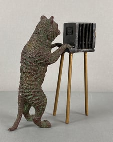 Cast Iron Cat Photographer Figurine