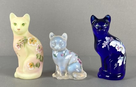 Group of 3 Signed Hand Painted Fenton Glass Cata