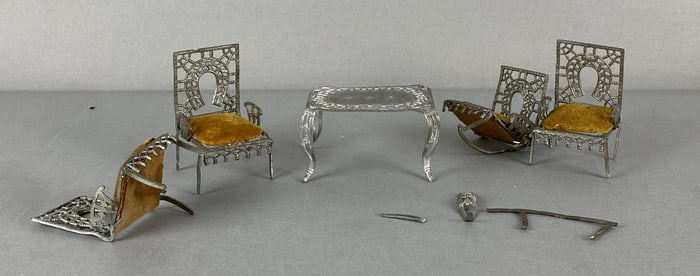 Group of Antique Adrian Cookie Dollhouse Tin Furniture
