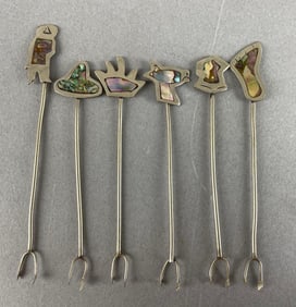 Group of Taxco Sterling Silver Abalone Inlay Cocktail Forks