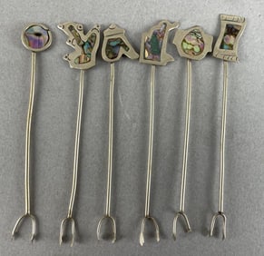 Group of Taxco Sterling Silver Abalone Inlay Cocktail Forks