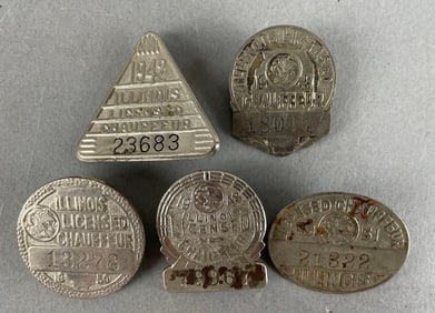 Group of 1940s / 50s Illinois Licensed Chauffeur Badges