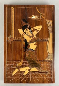 Vintage Indo Indian Marquetry Inlay Rosewood Plaque