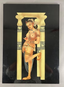 Vintage Indian Black Lacquer Nude Woman on Board