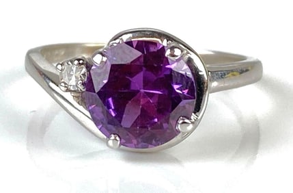 10K White Gold Purple Alexandrite and Diamond Ring