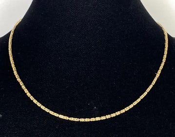 14K Gold Square Byzantine Link Chain Necklace