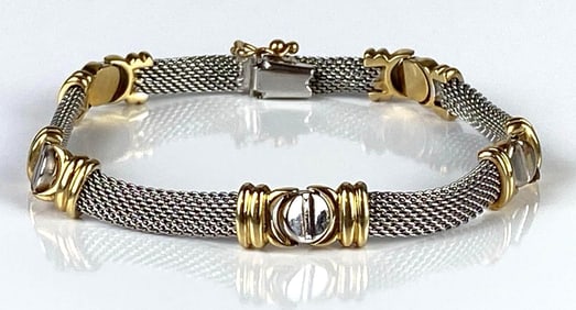 14K Gold and White Gold Mesh/Screw Bracelet