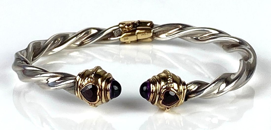 14K Gold and Sterling Silver Twisted Bangle Bracelet (1 of 6)