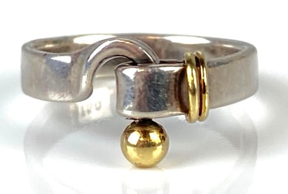 Tiffany and Co. 18K and Sterling Silver Hook and Eye  Ring